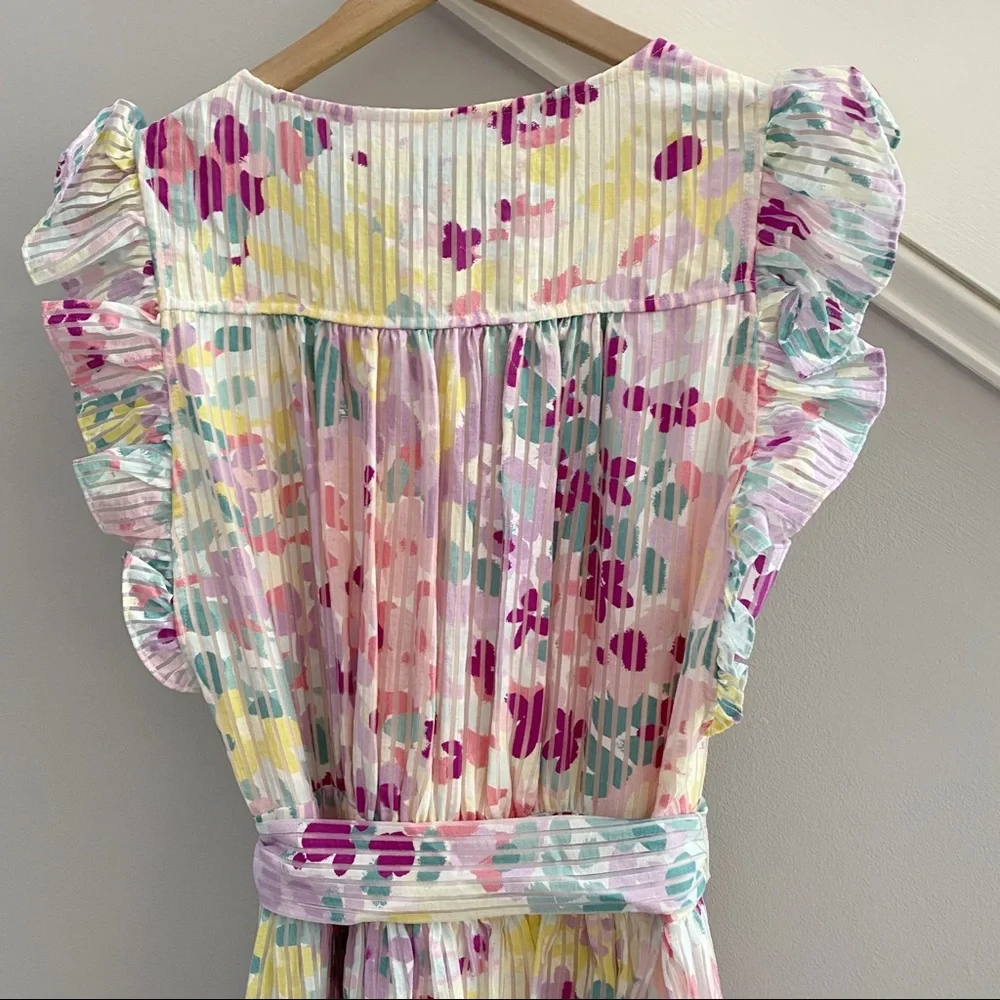 Kate Spade Pastel Floral Ruffle Midi Dress Size 12